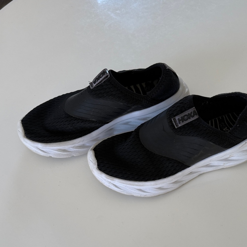 Hoka Womens Black and White Slip-On Sneakers - Recovery